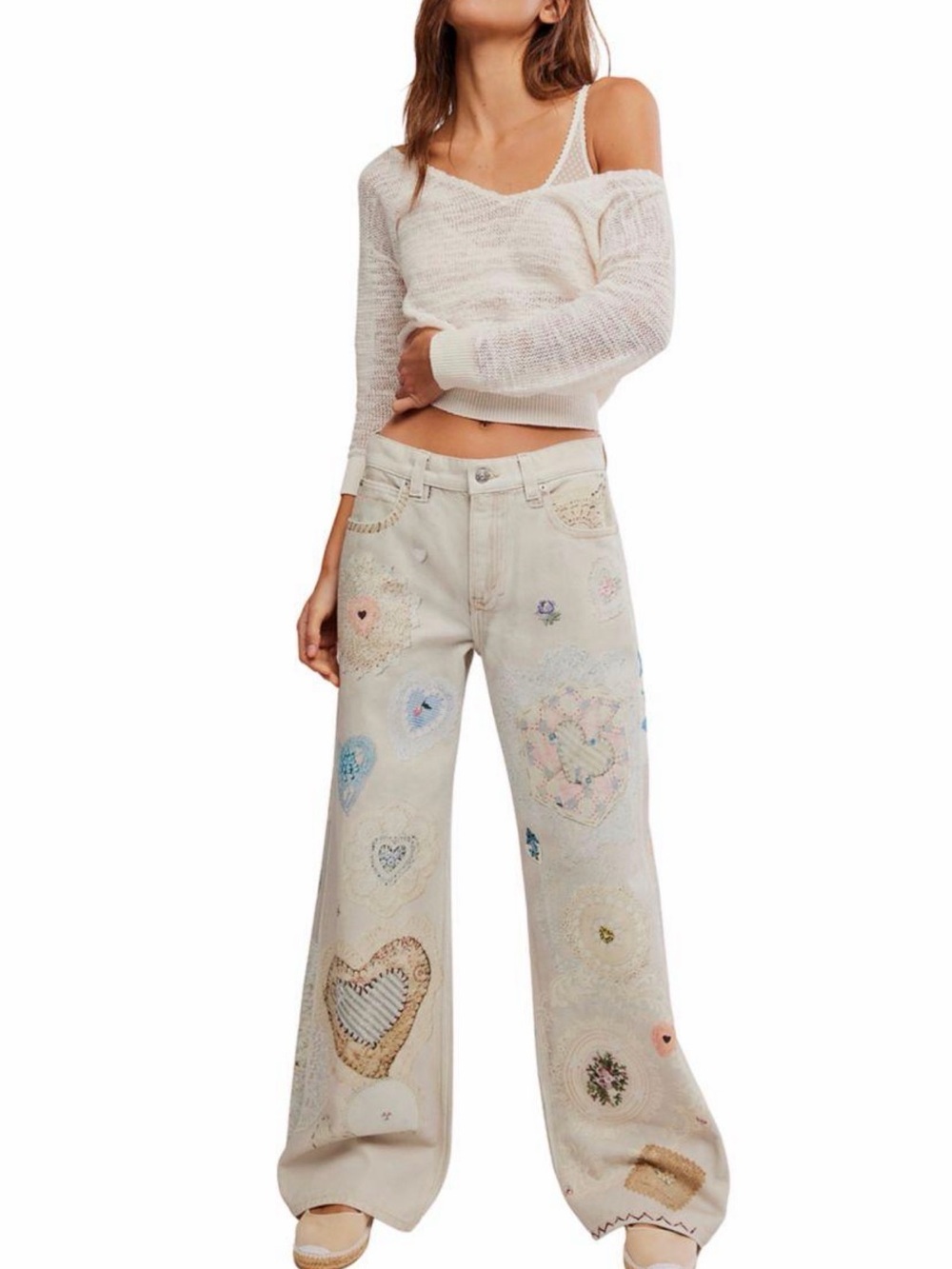 NWT Free People Tinsley Illusions Printed Jeans Heirloom Ivory 27